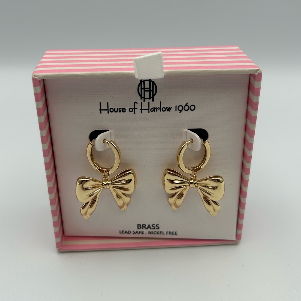 *New* House of Harlow 1960 Gold Bow Earrings - Picture 2 of 5
